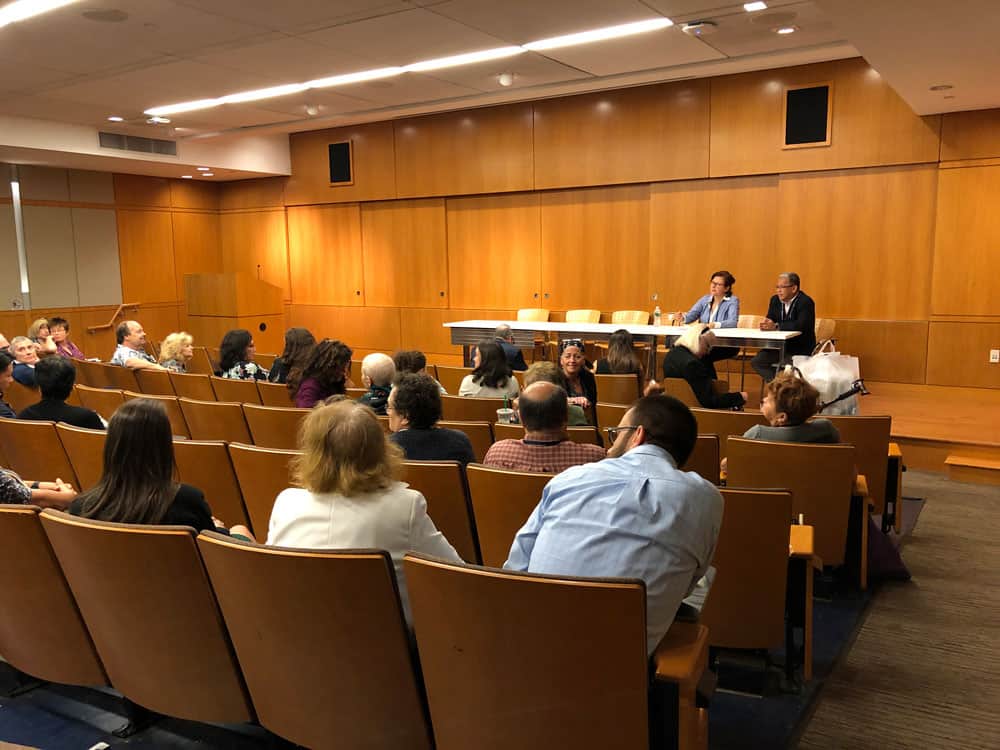 Dr. Sylvia Adams and clinical research nurse Victor Ty, BSN(c), RN, met with patients to discuss breast cancer and immunotherapy. Photo by Chary Sathea.