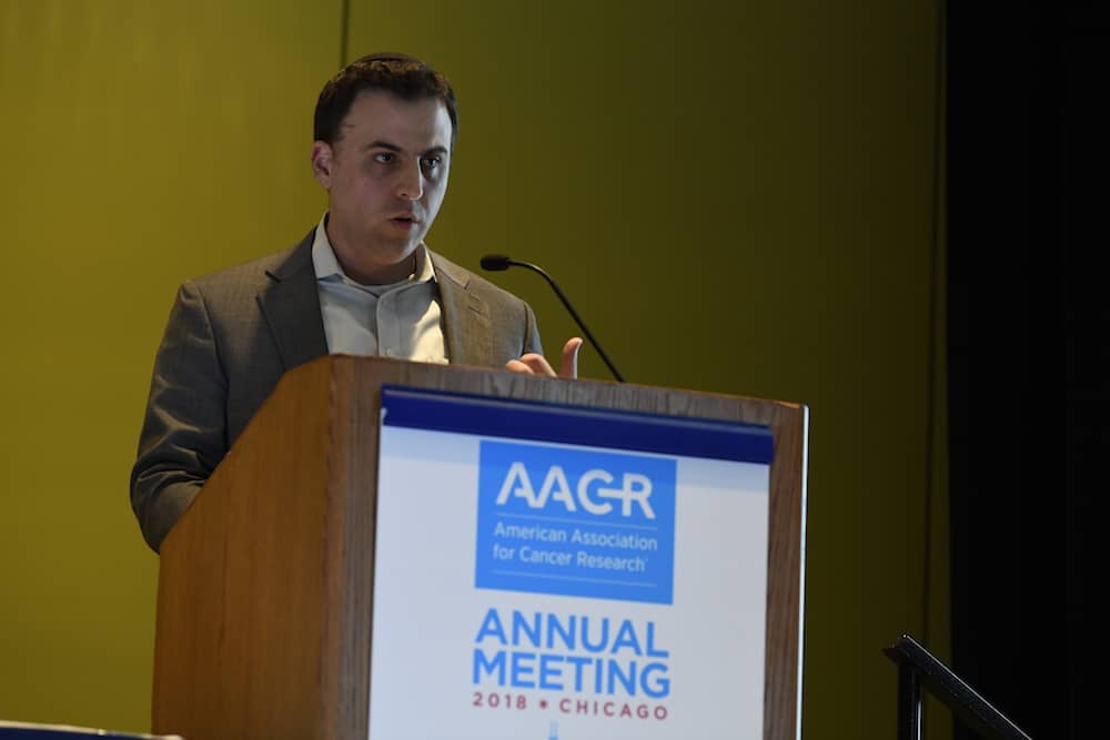Danny Khalil, M.D., Ph.D., speaking at AACR18