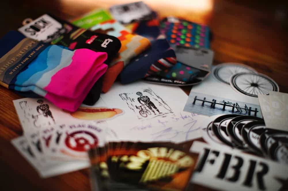 Brian care package materials, including socks